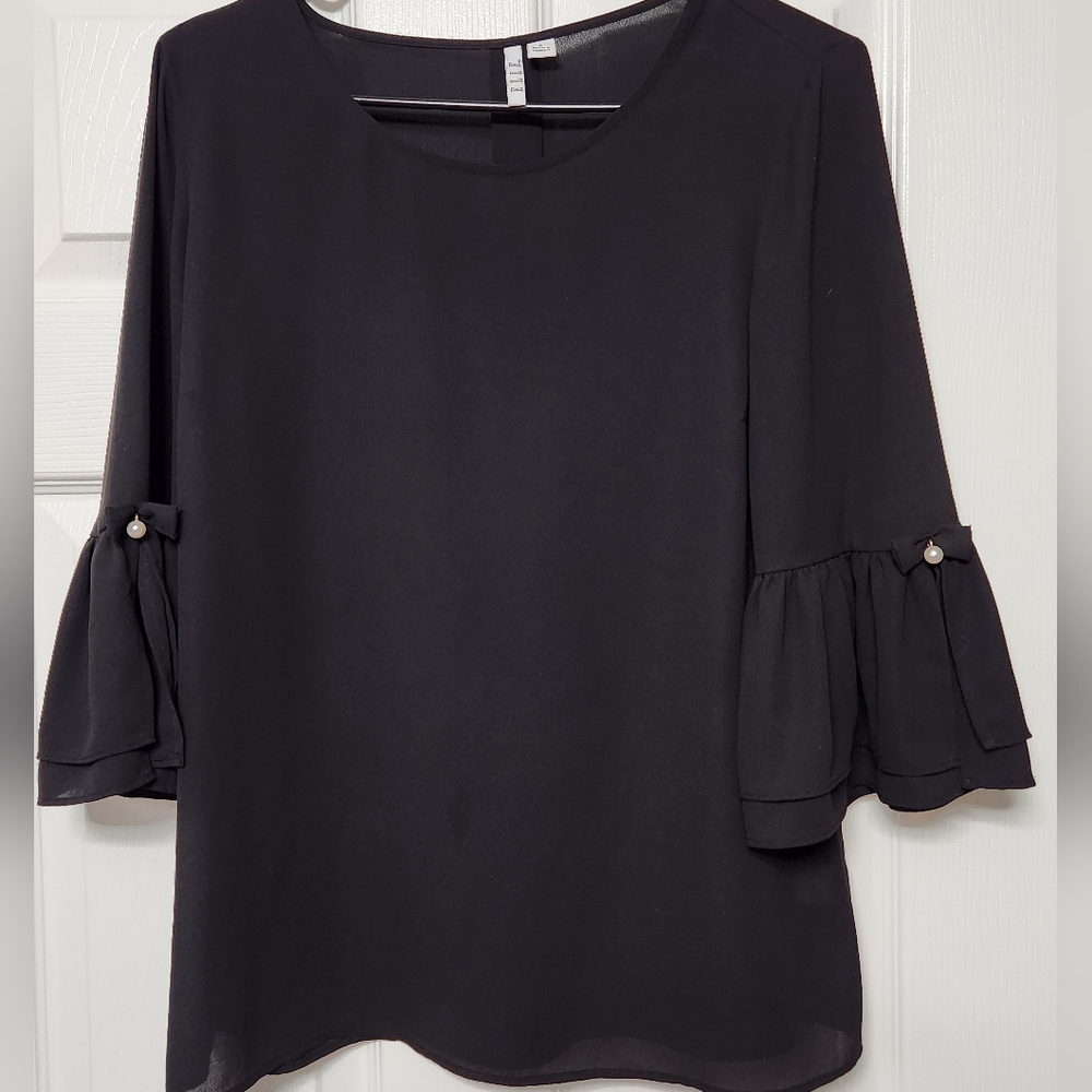 Elle Black Blouse with Bell Sleeves